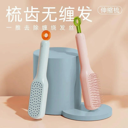 Soft tooth retractable comb rotatable and automatic cleaning