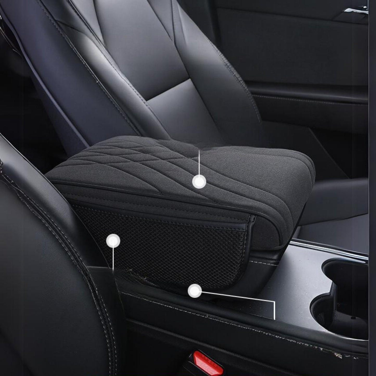 Car Armrest Cushion Pad With Transparent Pocket